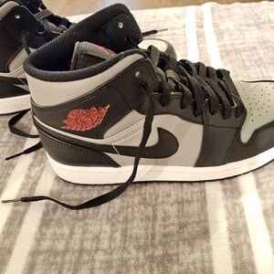 Nike Black and Gray Sneakers with Red Logo